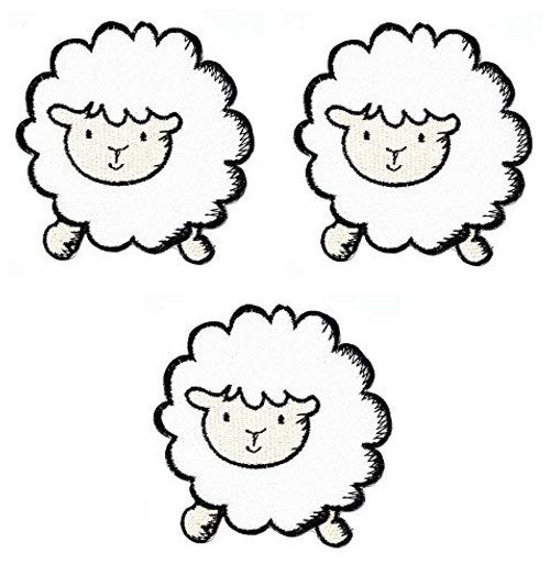 Umama Patch Set of 3 White Sheep Lamb Farm Cartoon Applique Patch Cute Sheep Embroidered Iron On or Sew On Patch Craft Clothing Decorative Repair