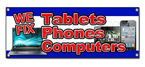 WE FIX Tablets Phones Computers Sticker Sign Screen Repair Cellphones Broken Sticker Sign - Sticker Graphic Sign - Will Stick to Any Smooth Surface