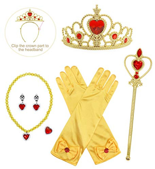 MetCuento Princess Accessories for Little Girls Costume Dress Up Crown Scepter Necklace Earrings Gloves Yellow 6Pcs MetCuento Princess Accessories for Little Girls Costume Dress Up Crown Scepter Necklace Earrings Gloves Yellow 6Pcs