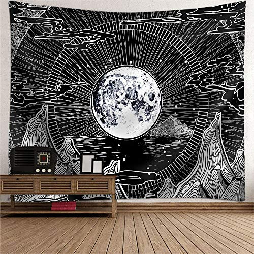 Moon and Star Tapestry Psychedelic Mountain Clouds Wall Hanging Tapestry Black White Wall Art Decor Blanket for Living Room Bedroom Dorm 59x51 Inches Moon and Star Tapestry Psychedelic Mountain Clouds Wall Hanging Tapestry Black White Wall Art Decor Blanket for Living Room Bedroom Dorm 59x51 Inches