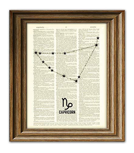 Capricorn Zodiac Symbol and Constellation Star Chart Astrological Dictionary Page Book Art Print of Astrology