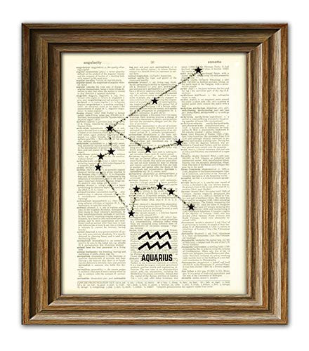 Aquarius Zodiac Symbol and Constellation Star Chart Astrological Dictionary Page Book Art Print of Astrology