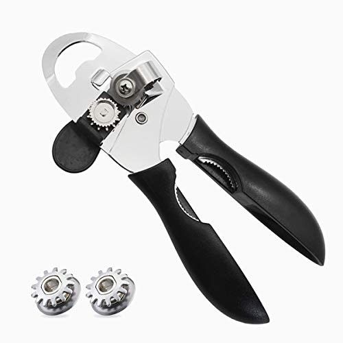 Can Opener, 4-in-1 Stainless Steel Manual Can Bottle Opener with Smooth Edge, Handheld Bottle Tin Opener,Ultra Sharp Cutting Tools 2 Spare Blades Included Great for Seniors with Arthritis (Black) Can Opener, 4-in-1 Stainless Steel Manual Can Bottle Opener with Smooth Edge, Handheld Bottle Tin Opener,Ultra Sharp Cutting Tools 2 Spare Blades Included Great for Seniors with Arthritis (Black)