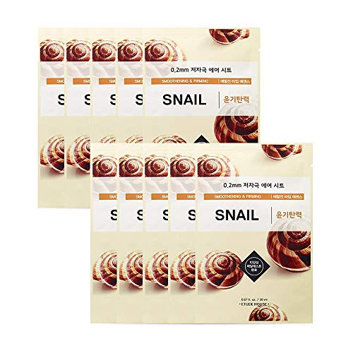 ETUDE HOUSE 0.2 Therapy Air Mask 10 Sheets (Snail)   Hypo-Allergenic Mask Sheet with Skin Protection and Smooth Firming Effect