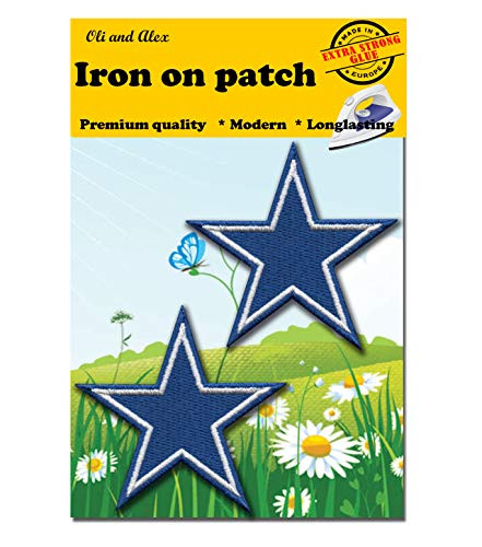 Iron On Patches - Extra Strong Glue Blue Star Patch 2 pcs Iron On Patch Embroidered Applique Star Logo 3" A-191