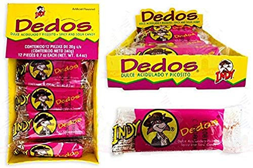 Indy DEDOS Spicy and Sour Candy Pack of 12 PCS Authentic Mexican Candy with Free Chocolate Kinder Bar Included