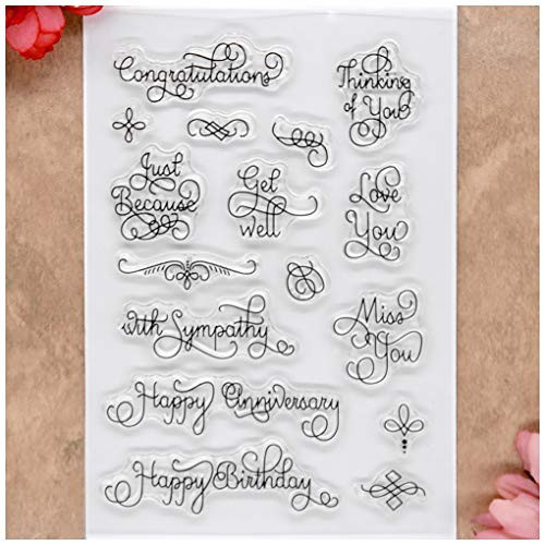 Kwan Crafts Words Congratulations Love You Miss You Happy Anniversary Clear Stamps for Card Making Decoration and DIY Scrapbooking