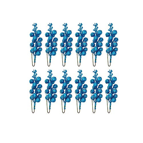 Gentlecarin 12Pcs Glitter Berries Stems, 7.87 Inch Artificial Christmas Berry Picks, Xmas Berry Twig Stems for Christmas Tree Wreath DIY Crafts Home Decor