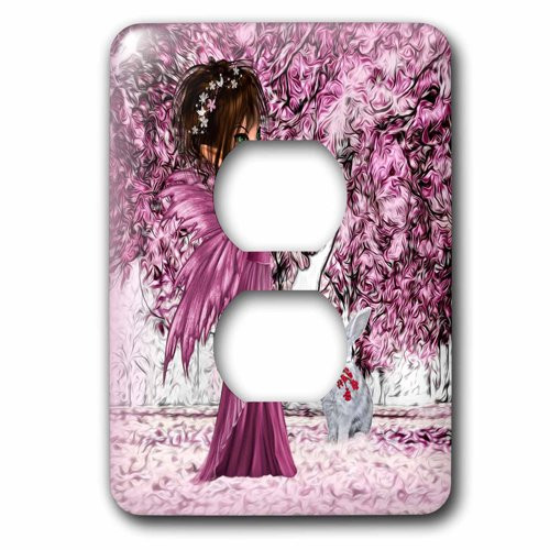 3dRose lsp_218898_6 Pink Woodland Fairy Enchanted Forest with A Snow White Bunny - 2 Plug Outlet Cover