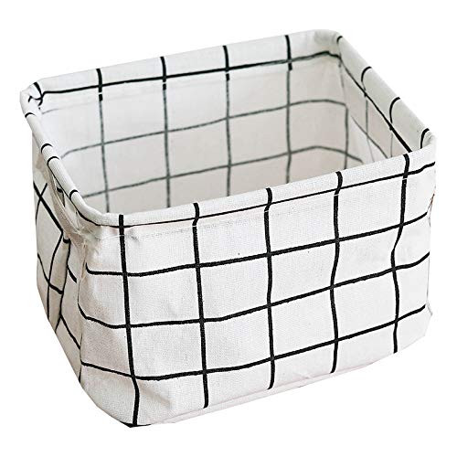 XichengCanvas Storage Bins Basket Organizers Foldable Fabric Cotton Linen Blend Storage Bins for Makeup, Book, Baby Toy Basket (White)