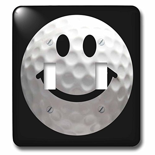 3dRose lsp_76671_2 Smiley face golf ball Happy white golfball Golfer gift Smilie on black background Double Toggle Switch