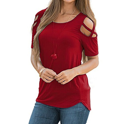 Nihewoo Women Plus Size Blouses Work Shirts Loose Strappy Cold Shoulder Tops Summer Short Sleeve T Shirt Tunics Top Wine Red Nihewoo Women Plus Size Blouses Work Shirts Loose Strappy Cold Shoulder Tops Summer Short Sleeve T Shirt Tunics Top Wine Red