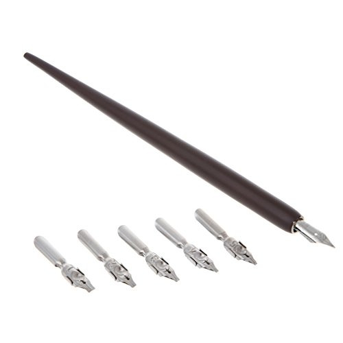 Forgun Wood English Calligraphy Pen Copperplate Script Oblique Dip Pen Holder plus 5 Nib