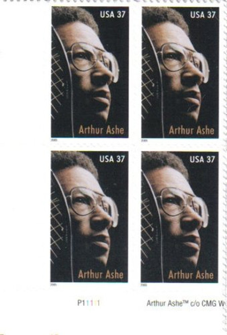 ARTHUR ASHE ~ BLACK HERITAGE ~ WIMBLEDON ~ TENNIS 3936 Plate Block of 4 x 37¢ US Postage Stamps ARTHUR ASHE ~ BLACK HERITAGE ~ WIMBLEDON ~ TENNIS 3936 Plate Block of 4 x 37¢ US Postage Stamps