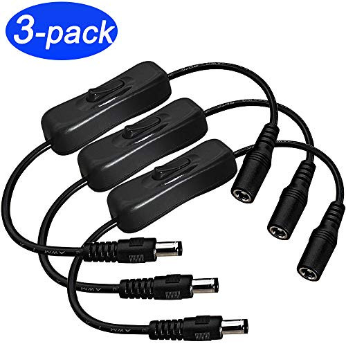 3 Pack LED Strip Light Inline On/Off Switch Cable for DC Jack 5.5mm x 2.1mm Male to Female Connector, DC Jack Switch,LED Tape Light, 12V Inline Rocker Power Adapter Extension Cord Security Camera