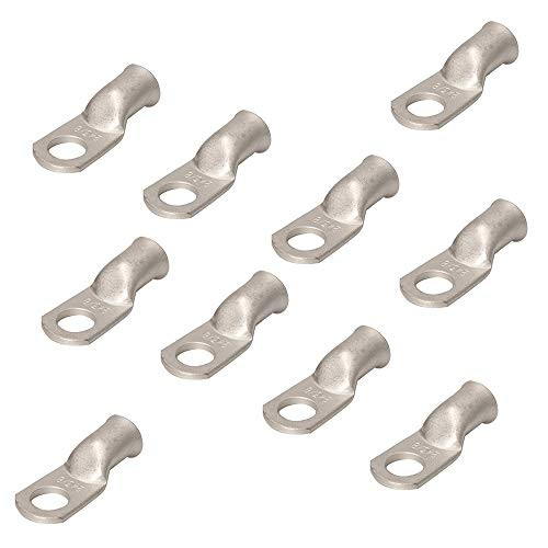 10PCS Heavy Duty Tinned Copper Wire Lugs 2 AWG Battery Cable Ends Tubular Bare Copper Eyelets Ring Terminal Connectors Marine Grade Wire Lugs Connectors (2 AWG - 3/8''Ring/Eye,10pcs)