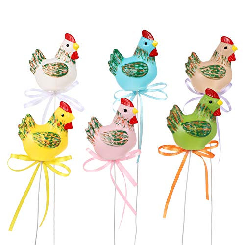 Toyvian 6Pcs Easter Tree Branch Bouquet Easter Rooster Figure Artificial Easter Plant Stem Picks Realistic Egg Tree Ornaments for Easter Spring Party Supplies