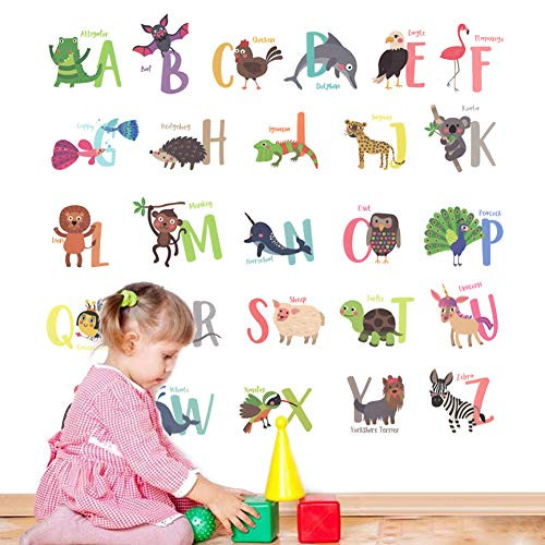 MyBuddy Animal Wall Stickers and Light Switch Stickers,Wall Decals with Colourful ABC Letters, Educational Alphabet Wall Stickers Removable as Gift for Kids Nursery Bedroom Living Room
