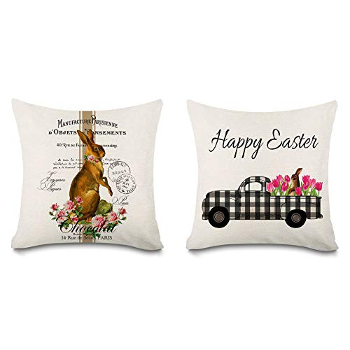Faromily Spring Easter Pillow Covers 18x18 Happy Easter Rabbit Bunny Buffalo Check Truck Farmhouse Flower Vintage Throw Pillowcases Easter Decorations Cushion Covers Set of 2 Cotton Linen Faromily Spring Easter Pillow Covers 18x18 Happy Easter Rabbit Bunny Buffalo Check Truck Farmhouse Flower Vintage Throw Pillowcases Easter Decorations Cushion Covers Set of 2 Cotton Linen