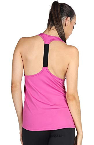 icyzone Workout Tank Tops for Women - Athletic Yoga Tops, T-Back Running Tank Top(XL, Rose Violet)