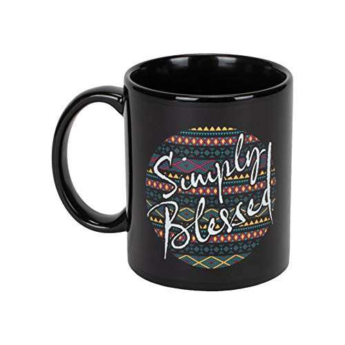 Simply Blessed Tribal Yellow Blue 11 Ounce Ceramic Stoneware Novelty Coffee Mug