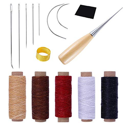 Pili-Paradise Upholstery Repair Kit Leather Craft Hand Sewing Needles Sewing Needles with Leather 5 Thread Cord and Drilling Awl and Thimble for Leather Repair