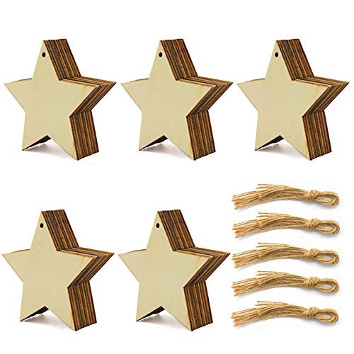 50 Pack Wooden Crafts to Paint Christmas Tree Hanging Ornaments Unfinished Wood Cutouts Christmas Decoration DIY Crafts (Star Cutouts) 50 Pack Wooden Crafts to Paint Christmas Tree Hanging Ornaments Unfinished Wood Cutouts Christmas Decoration DIY Crafts (Star Cutouts)