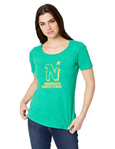 OTS NHL Minnesota North Stars Women's Slub Scoop Tee, Distressed Logo, Large