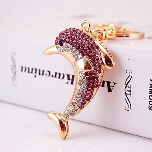 Cute Dolphin Keychain Crystal Sparkling Keyring Rhinestones Purse Pendant Handbag Charm (Purple)