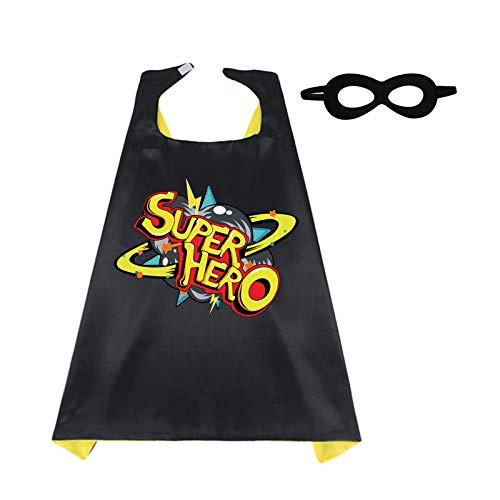 D.Q.Z Kids Superhero Cape and Mask for Girls Boys, Super Hero Dress Up Cape, Birthday Party Gifts for 3plus Years Old Children (Black-Yellow)