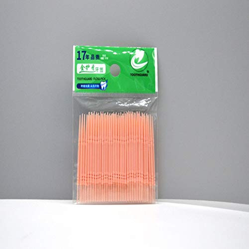 CNluca Disposable Double Head Plastic Tooth Floss Hygiene Dental Floss Interdental Toothpick Healthy for Teeth Cleaning Oral Care Orange 100pcs
