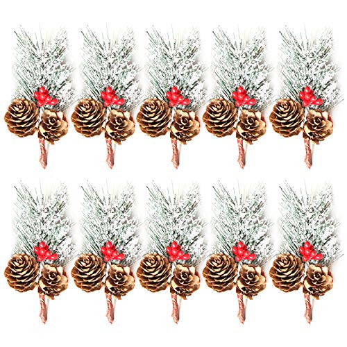 Okngr 10 Pcs Artificial Pine Picks Snow Flocked Red Berry Pine Needles Fake Berries Pinecones Christmas Flower Arrangements Wreath Xmas Tree Decor Okngr 10 Pcs Artificial Pine Picks Snow Flocked Red Berry Pine Needles Fake Berries Pinecones Christmas Flower Arrangements Wreath Xmas Tree Decor