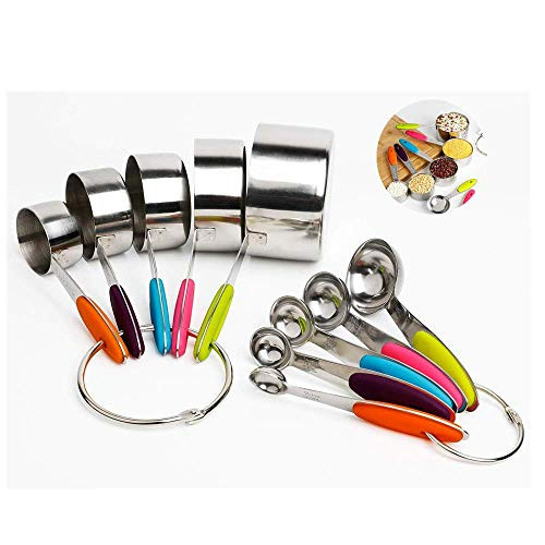 Measuring Cups and Spoons Set of 10 Stainless Steel for Dry and Liquid Ingredients Including 5 Measuring Cups and 5 Measuring Spoons