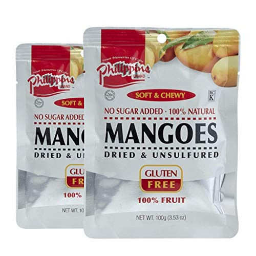 Philippine Brand Dried Mango No Sugar Added, Philippine Dried Mangoes, Peeled Dried Mango Slices, Dehydrated Mangoes Fresh Fruit Slices, NON GMO, Vegan and Gluten Free Snack - 3.53 Ounces Pack of 2