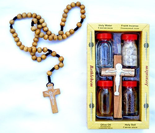 Set Water-oil-earth-incense-olive Wood Cross  and  Olive Wood Rosary Jerusalem Holyland by holyland souvenir