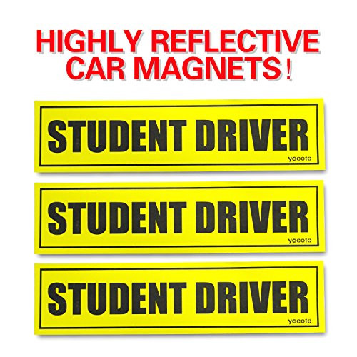 Set of 3 "Please Be Patient Student Driver" Safety Sign Vehicle Bumper Magnet - Reflective Vehicle Car Sign Sticker Bumper for New Drivers
