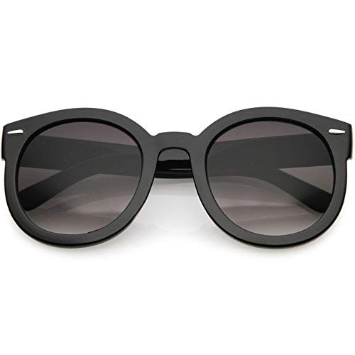 zeroUV - Round Retro Oversized Sunglasses for Women with Colored Mirror and Neutral Lens 53mm (Black/Lavender)