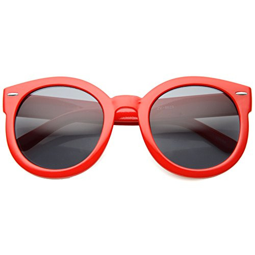 zeroUV - Round Retro Oversized Sunglasses for Women with Colored Mirror and Neutral Lens 53mm (Red/Smoke)