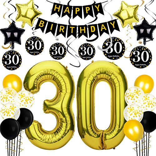 30th Birthday Decorations,30th Birthday Party Supplies For Men Women,Perfect 30th Birthday Balloon Kits,Happy 30th Birthday Party Decorations,30th Balloons Banner Hanging Swirls For 30th Anniversary