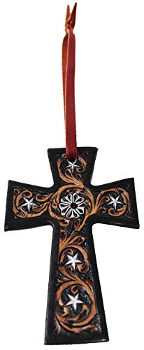 CHALLENGER Western 5 inch Barrel Trail Riding Tooled Leather Cross Saddle Charm 96FK13