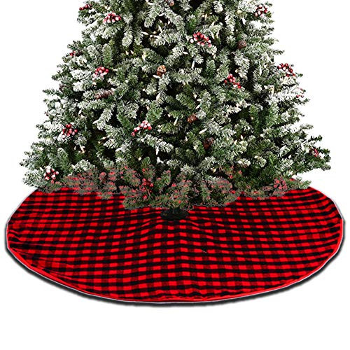 LGHome Christmas Tree Skirt, Buffalo Check Christmas Tree Skirt, Black and Red 36in Buffalo Plaid Tree Skirt for Christmas Decoration