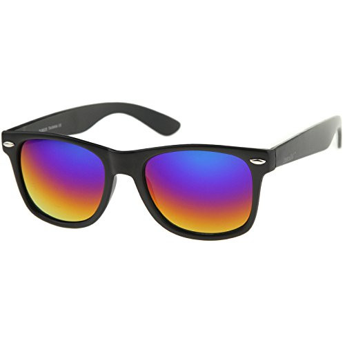 zeroUV - Retro 80's Classic Colored Mirror Lens Square Horn Rimmed Sunglasses for Men Women (Matte/Rainbow)