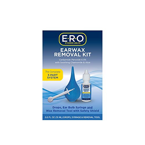 ERO Earwax Removal Kit for Complete Ear Care, with Carbamide Peroxide Earwax Removal Drops (0.5 fl oz), Ear Bulb Syringe and Ear Wax Removal Tool with Safety Shield