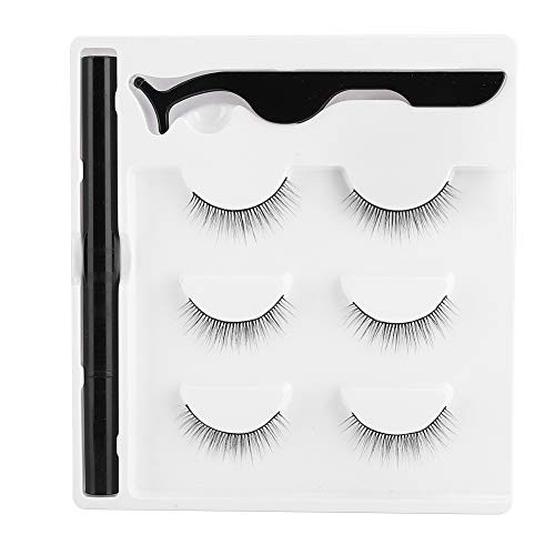 Ponacat 3 Pair Magnetic Eyelashes with Eyeliner Pen, Magnetic Eyeliner for Magnetic Eyelashes Tweezers Reusable Lashes False Eyelashes Set