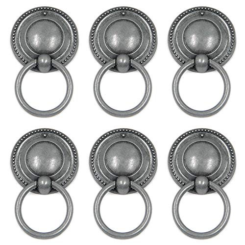 Mironey Cabinet Drawer Pulls Antique Silver Ring Pull Handle Knob Kitchen Cupboard Drawer Dresser Ring Handle Knob with Screws Pack of 6