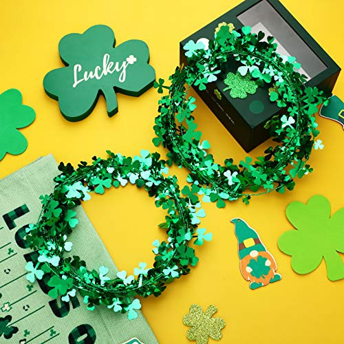 6 Pieces St. Patrick's Day Shamrocks Garland Shamrocks Wire Garland Shamrock Green Wreath Tinsel Garland for St. Patrick's Day, Wedding, Home, Classroom
