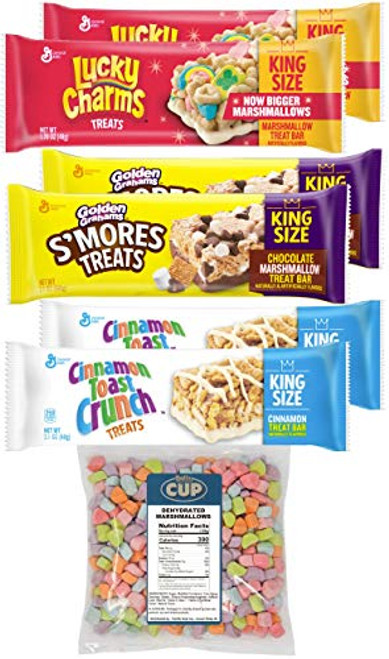 General Mills King Size Treat Bar Variety Pack, Lucky Charms, Golden Grahams, Cinnamon Toast Crunch, 2 of each (Pack of 6) with By The Cup Cereal Marshmallows General Mills King Size Treat Bar Variety Pack, Lucky Charms, Golden Grahams, Cinnamon Toast Crunch, 2 of each (Pack of 6) with By The Cup Cereal Marshmallows
