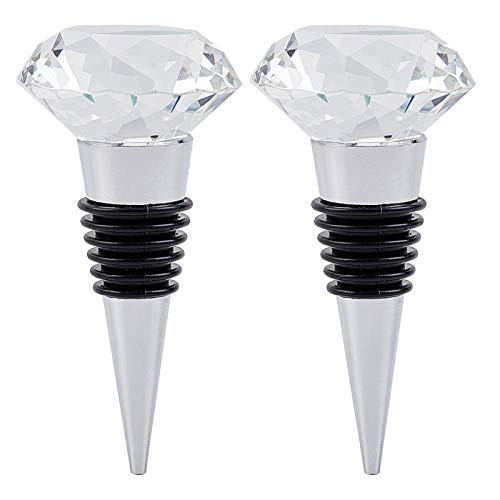 GORGECRAFT 2 Pack Decorative Crystal Wine Bottle Stopper Beverage Bottle Stopper for Wine Metal Wine Stopper Reusable Wine Corks Plug for Wedding Bar Holiday Party