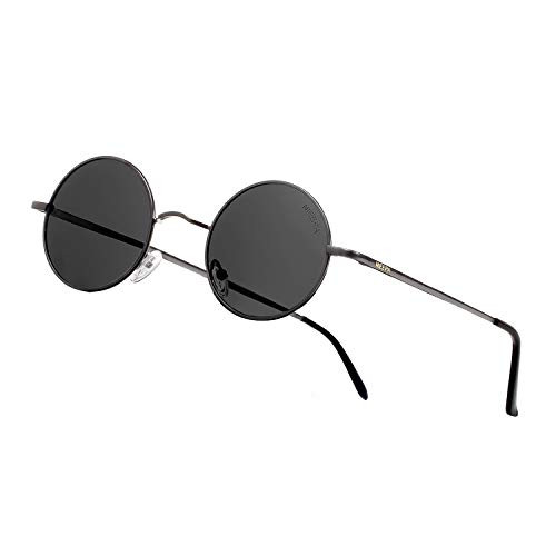 NEEPA John Lennon Vintage Round Polarized Hippie Sunglasses Small Circle Metal Driving Sun Glasses (Grey Lens/Gun Frame)