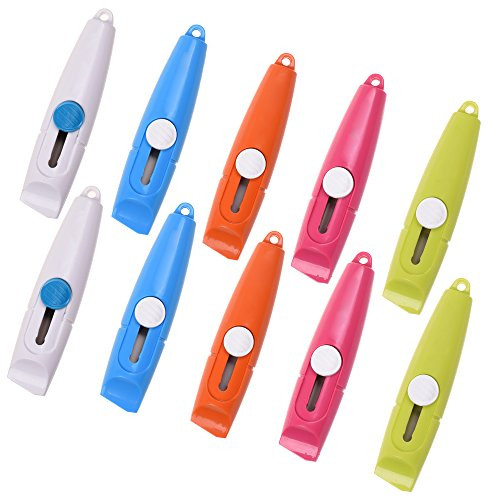 COSMOS 10 Pcs Pocket Box Cutter Mini Retractable Utility Knife Cutter Letter Opener, Random Color